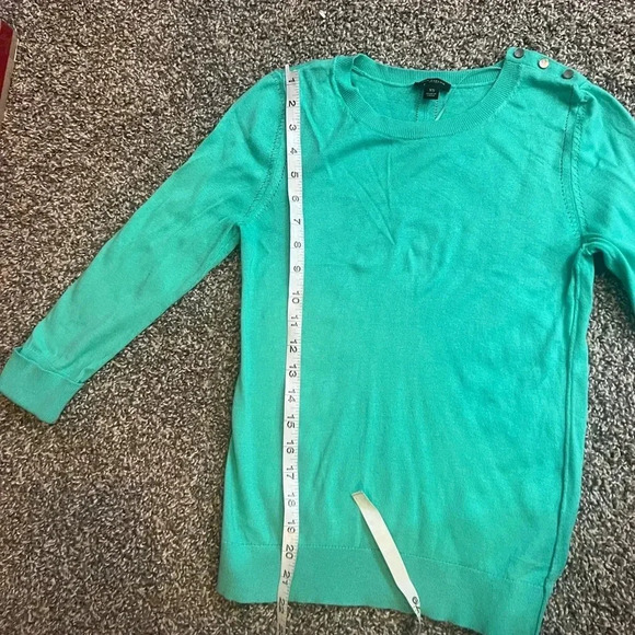 ANN TAYLOR SWEATER TOP TEAL GREEN 3/4 SLEEVES STRETCH SCOOP NECK SIZE XS - Picture 9 of 10